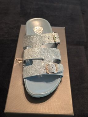 Vince Camuto Sparkle Double-Buckle Slide Sandal - Light Blue